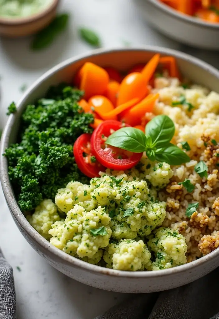 25 Paleo Cauliflower Rice Recipes for Low Carb Eating - 21. Cauliflower Rice Pesto Bowl