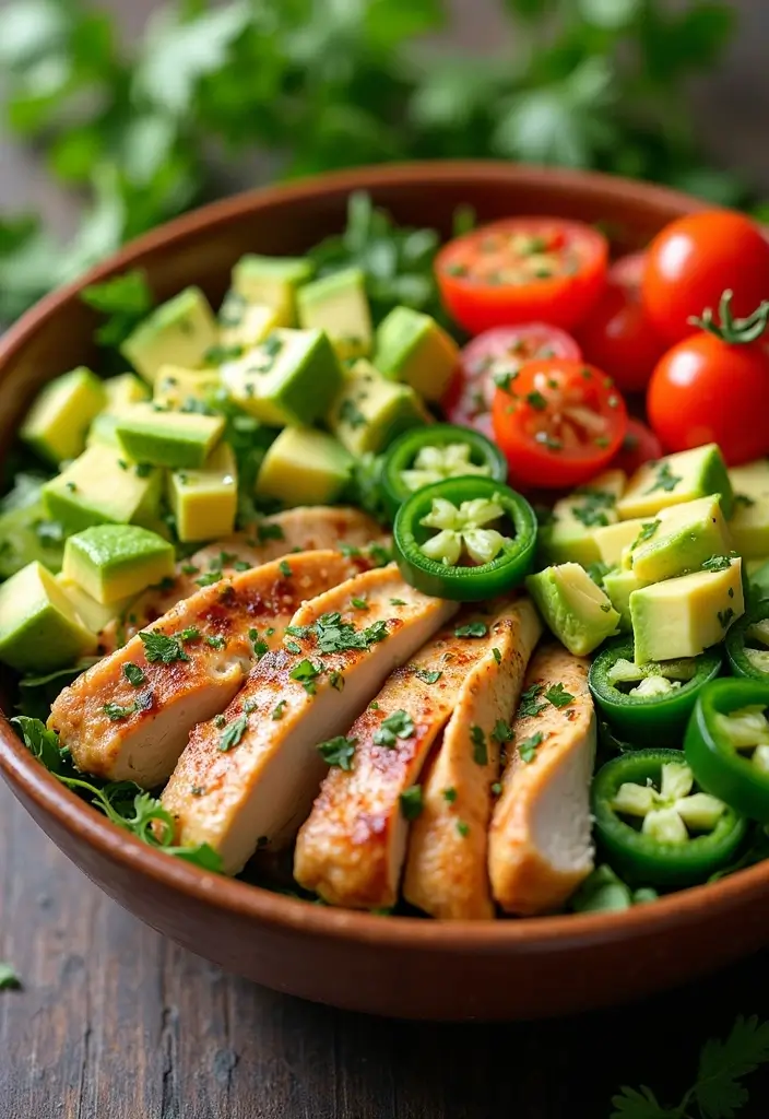 30+ High Protein Paleo Recipes for Strength and Energy - 1. Spicy Chicken and Avocado Salad
