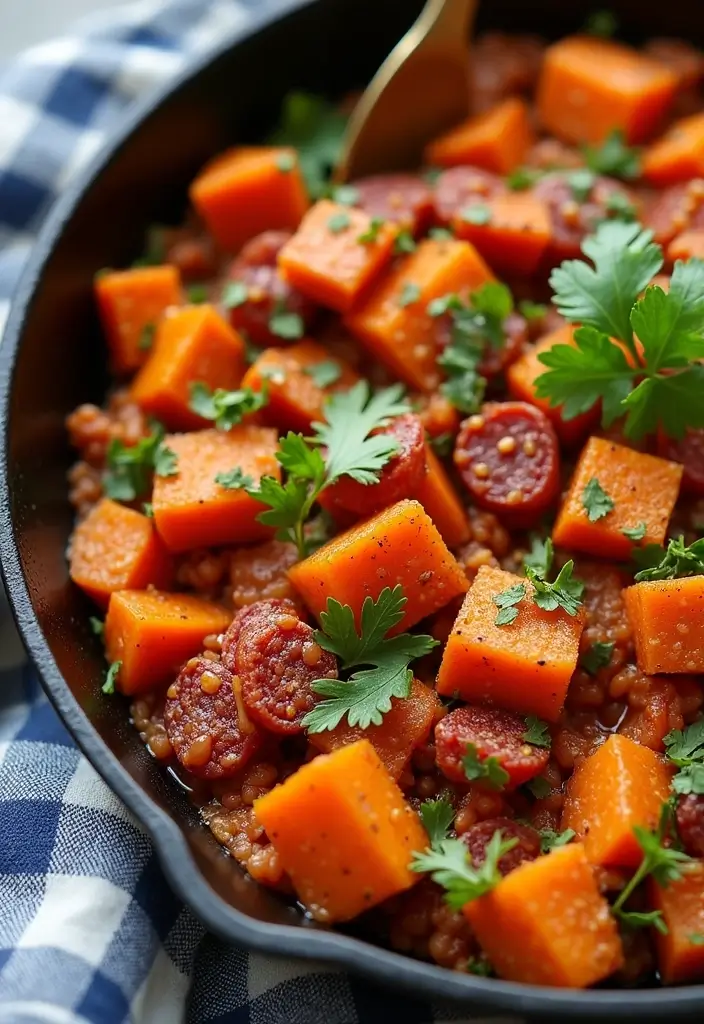 30+ High Protein Paleo Recipes for Strength and Energy - 10. Sweet Potato and Chorizo Hash