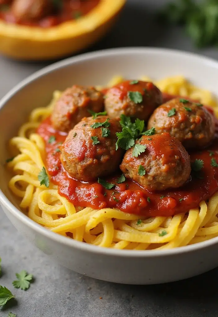 30+ High Protein Paleo Recipes for Strength and Energy - 19. Spaghetti Squash with Meatballs
