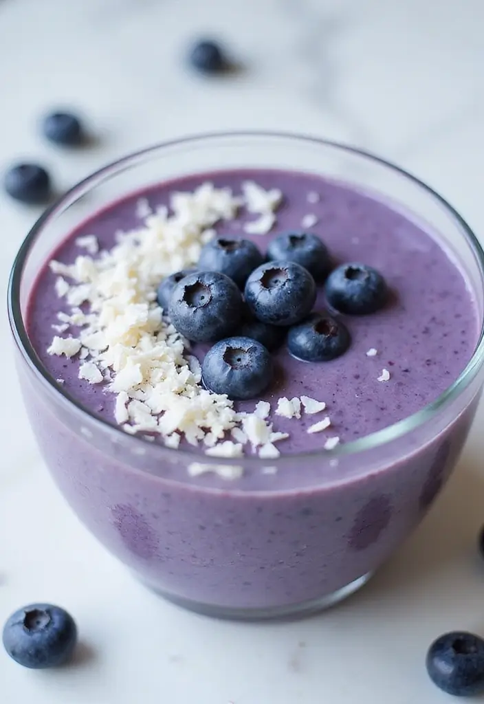 30+ Low Carb Paleo Breakfast Recipes to Start Your Day Right - 21. Blueberry Coconut Smoothie Bowl