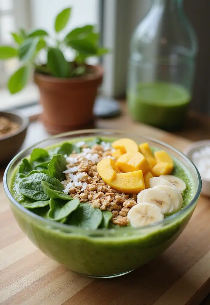 30+ Low Carb Paleo Breakfast Recipes to Start Your Day Right - 23. Tropical Green Smoothie Bowl