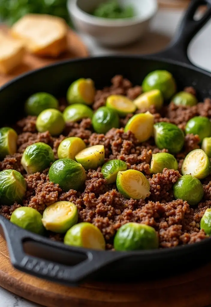 30+ Paleo Ground Beef Recipes for Simple Healthy Meals 91 30+ Paleo Ground Beef Recipes for Simple Healthy Meals - 17. Ground Beef and Brussels Sprouts Skillet