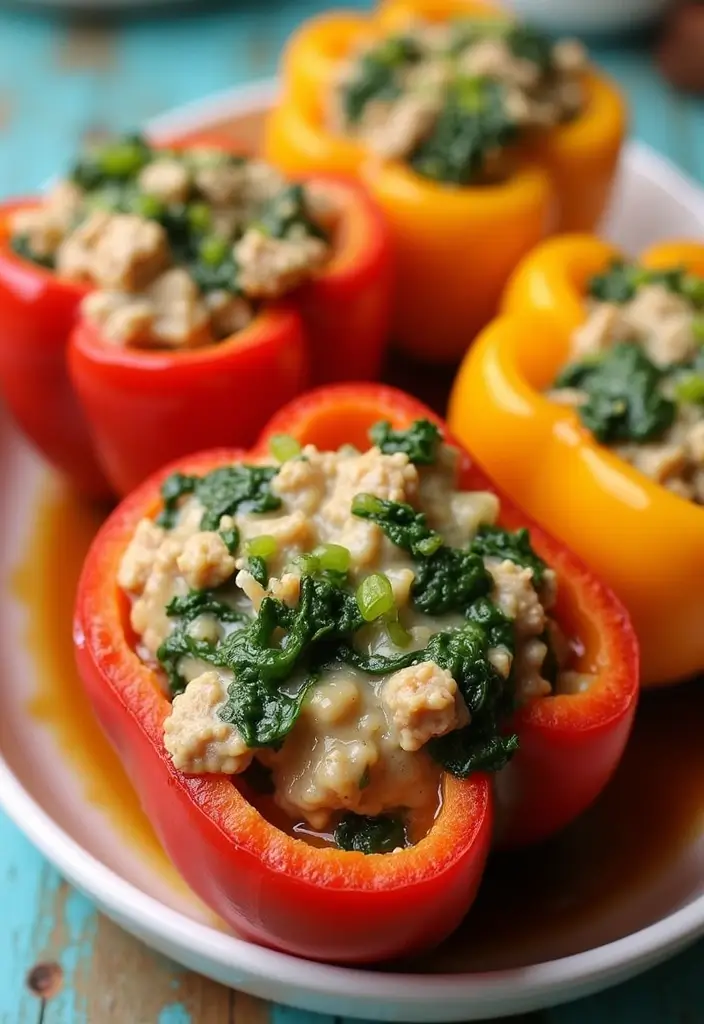 30+ Paleo Ground Turkey Recipes for High Protein Meals - 10. Ground Turkey and Spinach Stuffed Peppers