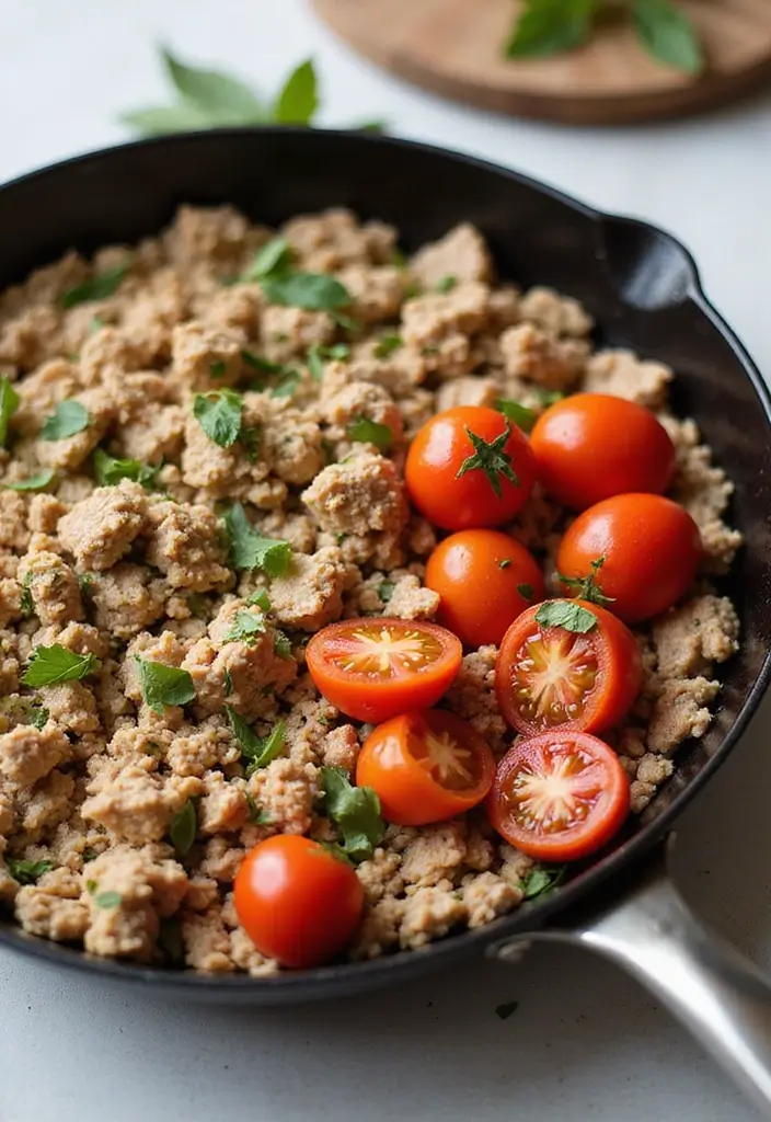 30+ Paleo Ground Turkey Recipes for High Protein Meals - 28. Ground Turkey and Tomato Skillet