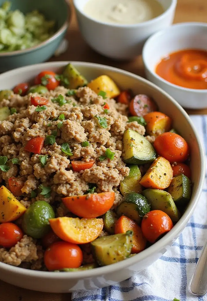 30+ Paleo Ground Turkey Recipes for High Protein Meals - 30. Ground Turkey and Roasted Vegetable Bowl