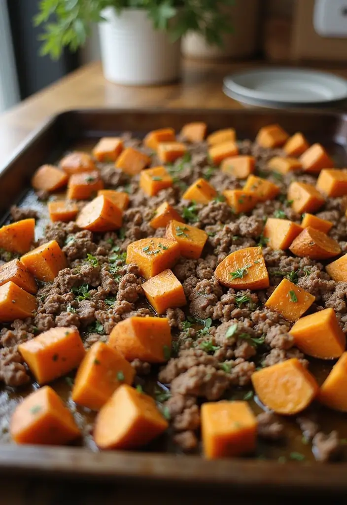 30+ Paleo Sheet Pan Recipes That Make Dinner Effortless 118 30+ Paleo Sheet Pan Recipes That Make Dinner Effortless - 18. Savory Beef and Sweet Potato Hash