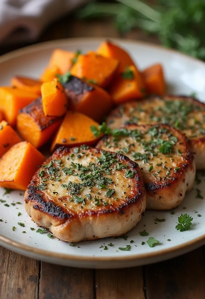 30+ Paleo Sheet Pan Recipes That Make Dinner Effortless 20 30+ Paleo Sheet Pan Recipes That Make Dinner Effortless - 4. Herbed Pork Chops with Sweet Potatoes