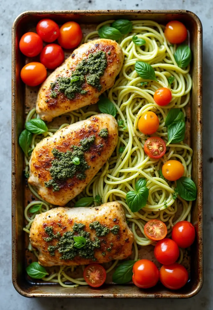 30+ Paleo Sheet Pan Recipes That Make Dinner Effortless 22 30+ Paleo Sheet Pan Recipes That Make Dinner Effortless - 4. Zucchini Noodles with Pesto Chicken