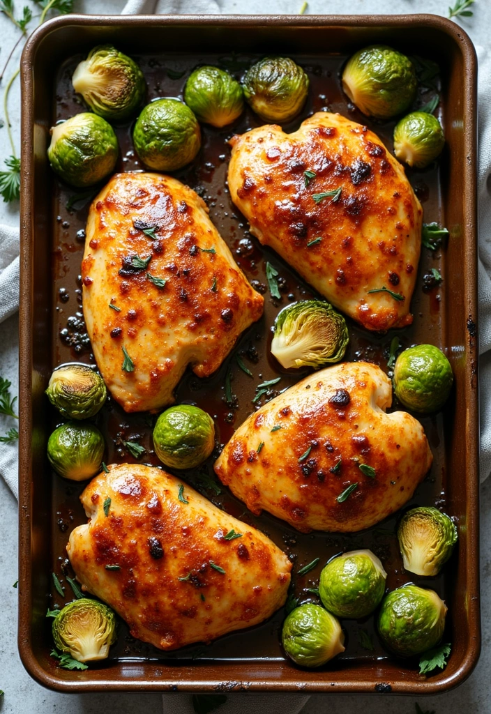 30+ Paleo Sheet Pan Recipes That Make Dinner Effortless 41 30+ Paleo Sheet Pan Recipes That Make Dinner Effortless - 7. Balsamic Glazed Brussels Sprouts and Chicken