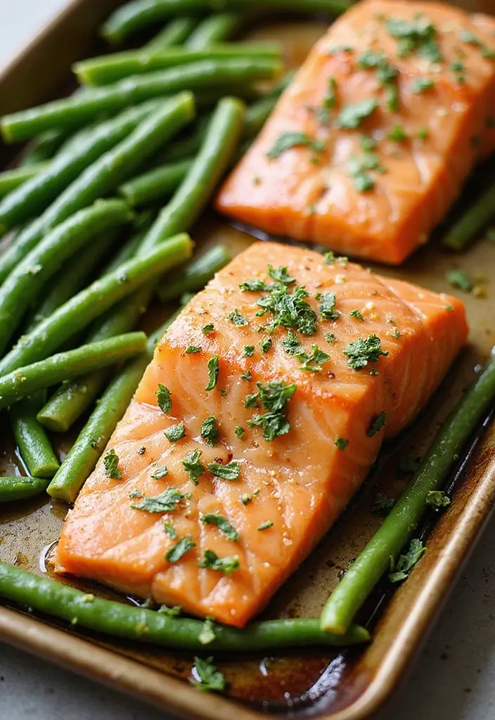30+ Paleo Sheet Pan Recipes That Make Dinner Effortless 37 30+ Paleo Sheet Pan Recipes That Make Dinner Effortless - 7. Garlic Butter Salmon and Green Beans